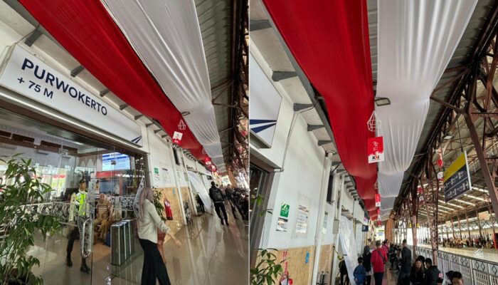 Meriah! Kain Merah Putih Sepanjang 450 Meter Sambut HUT RI di Stasiun Purwokerto