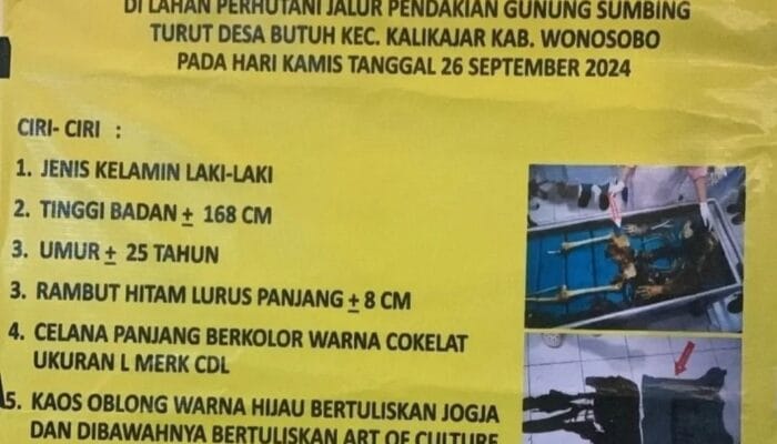 Misteri Penemuan Kerangka di Gunung Sumbing: Polisi Identifikasi Korban Tanpa Tanda Kekerasan