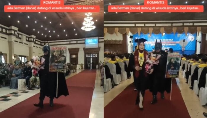 Kejutan Romantis! Suami Pakai Kostum Batman Saat Wisuda Istri di Solo